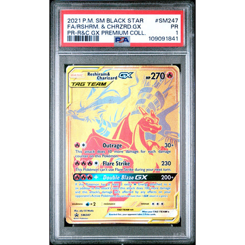 2021 POKEMON SUN & MOON PROMO RESHIRAM & CHARIZARD GX PREMIUM COLLECTION SM247 PSA 1