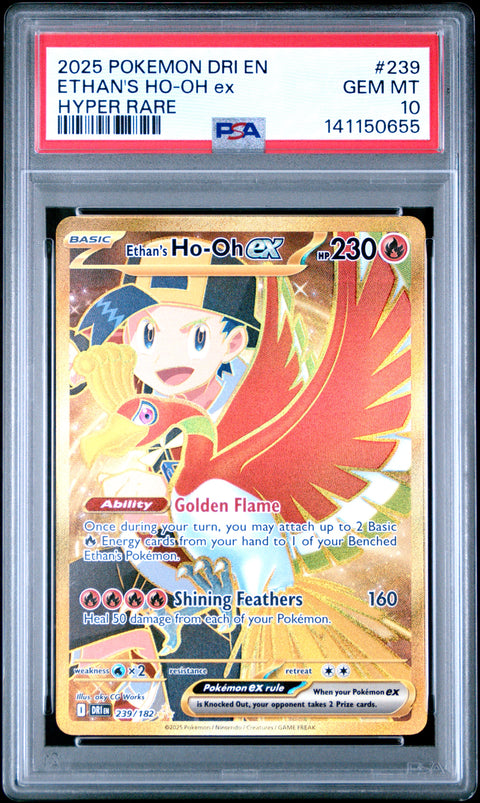 2025 POKEMON DRI EN-DESTINED RIVALS ETHAN'S HO-OH EX HYPER RARE 239/182 PSA 10