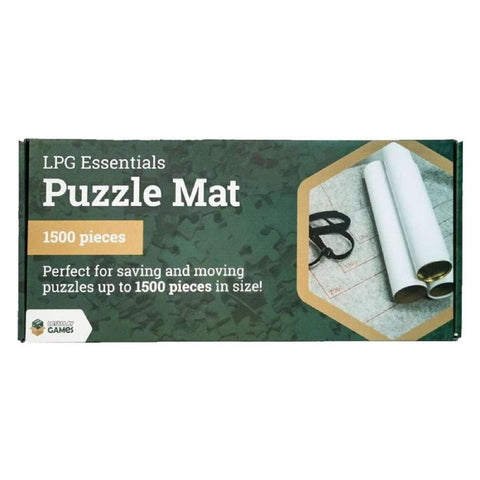 LPG Essentials Puzzle Mat box by GameSense, featuring 1500 pieces. The packaging is dark green with white text and an image of two rolled-up white mats on a map.