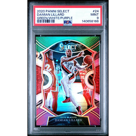 2020 PANINI PANINI SELECT DAMIAN LILLARD GREEN/WHITE/PURPLE 24 PSA 9
