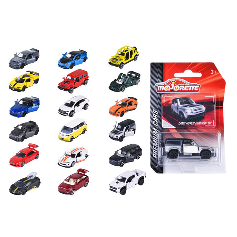 Assorted Majorette premium toy cars from the Kollecter series, featuring detailed miniature vehicle models in vibrant colors.