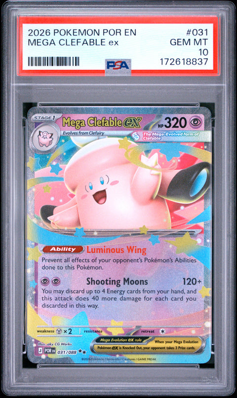 2026 POKEMON POR EN-PERFECT ORDER MEGA CLEFABLE EX 031 PSA 10
