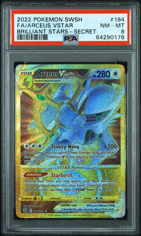2022 POKEMON BRILLIANT STARS ARCEUS VSTAR SECRET 184/172 PSA 8