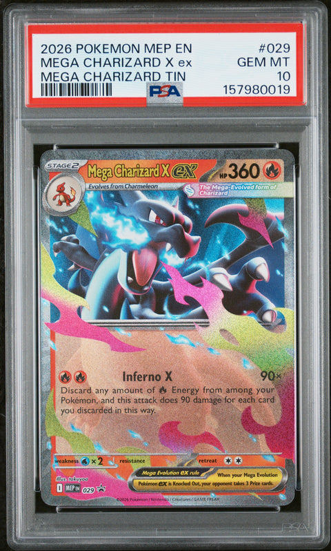 2026 POKEMON BLACK STAR PROMO MEGA CHARIZARD X EX TIN MEP 029 PSA 10