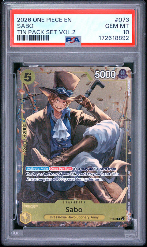 2026 ONE PIECE ONE PIECE PROMO SABO TIN PACK SET VOL.2 073 PSA 10