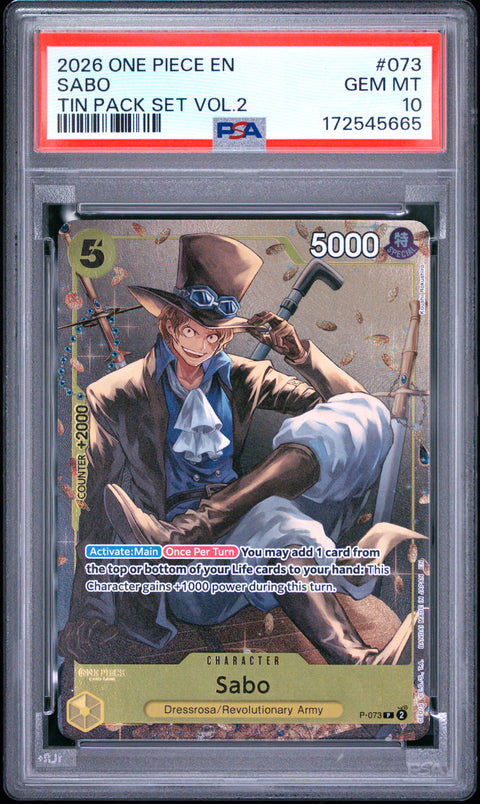 2026 ONE PIECE ONE PIECE PROMO SABO TIN PACK SET VOL.2 073 PSA 10
