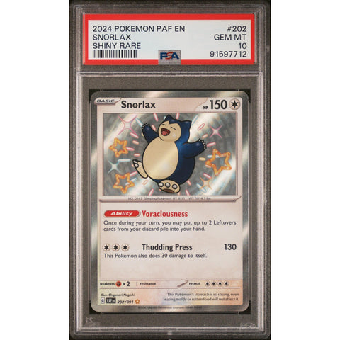 2024 POKEMON PALDEAN FATES SNORLAX SHINY RARE 202/091 PSA 10