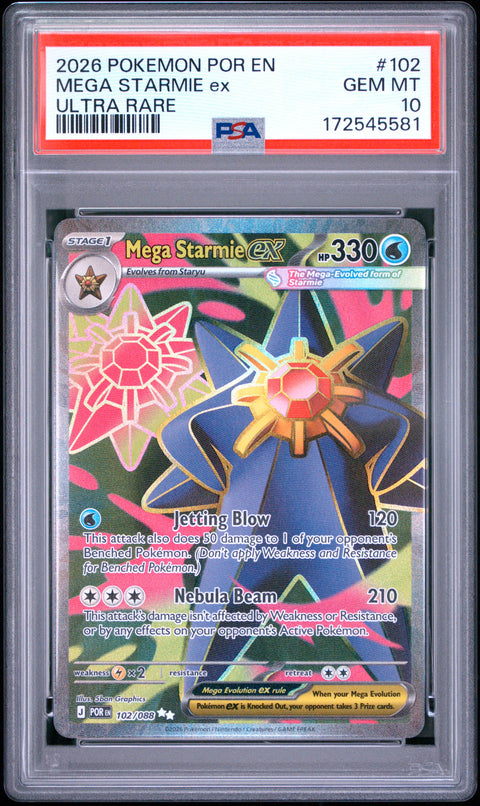 2026 POKEMON POR EN-PERFECT ORDER MEGA STARMIE EX ULTRA RARE 102 PSA 10