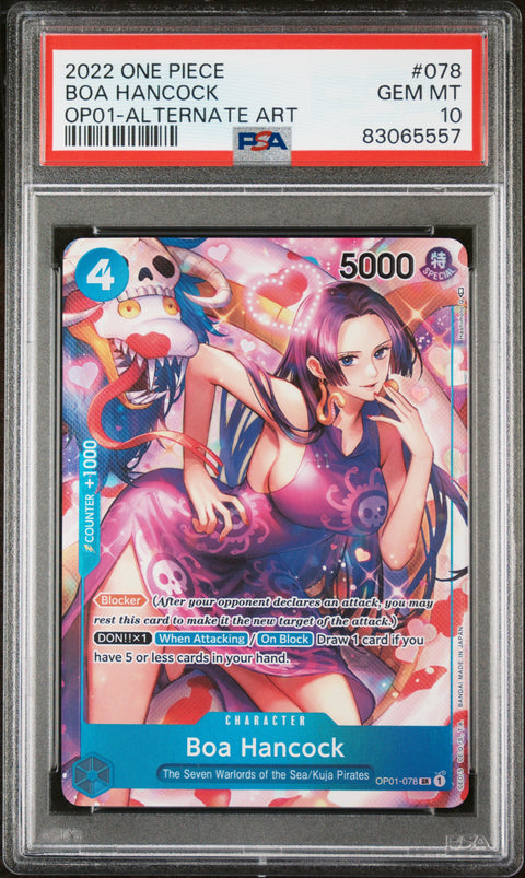 2022 ONE PIECE ONE PIECE OP01 ROMANCE DAWN BOA HANCOCK ALTERNATE ART 078 PSA 10