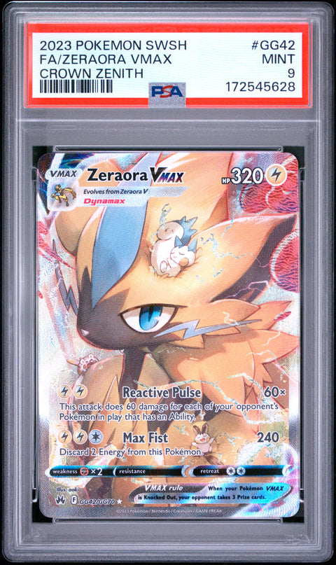 2023 POKEMON SWORD SHIELD CROWN ZENITH ZERAORA VMAX GG42/GG70 PSA 9