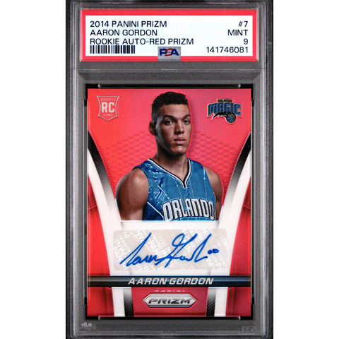 2014 PANINI PANINI PRIZM ROOKIE AUTOGRAPHS AARON GORDON RED PRIZM 7 PSA 9