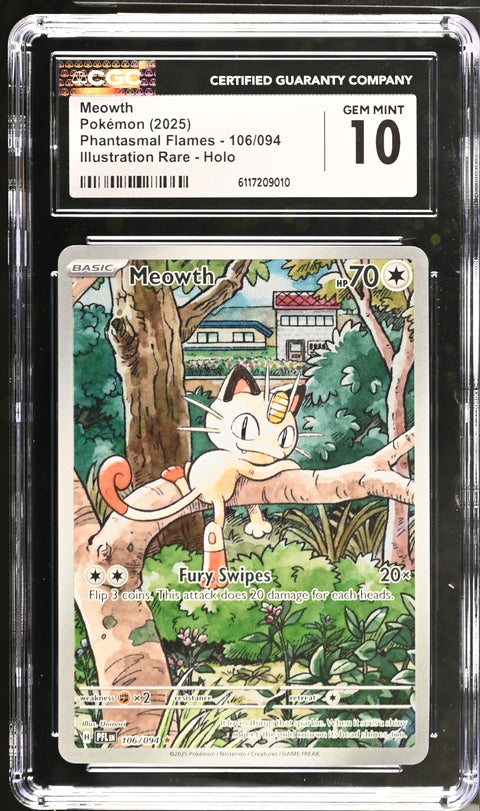 2025 POKEMON PHANTASMAL FLAMES MEOWTH ILLUSTRATION RARE HOLO 106/094 CGC 10