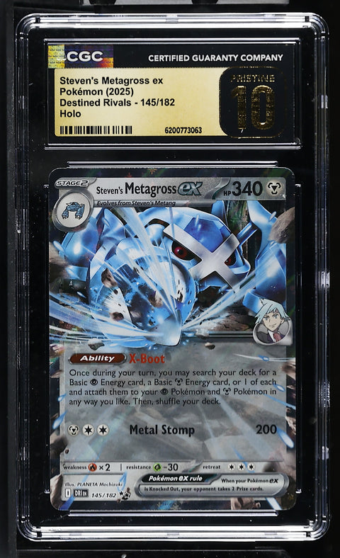 2025 POKEMON DESTINED RIVALS STEVEN'S METAGROSS EX HOLO 145/182 CGC PRISTINE 10