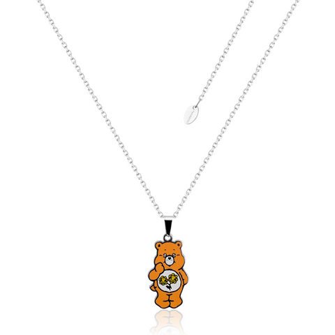 Stainless steel orange enamel Friend Bear care bear necklace on a white background by Couture Kingdom