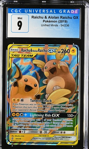 2019 POKEMON UNIFIED MINDS RAICHU 54/236 CGC 9