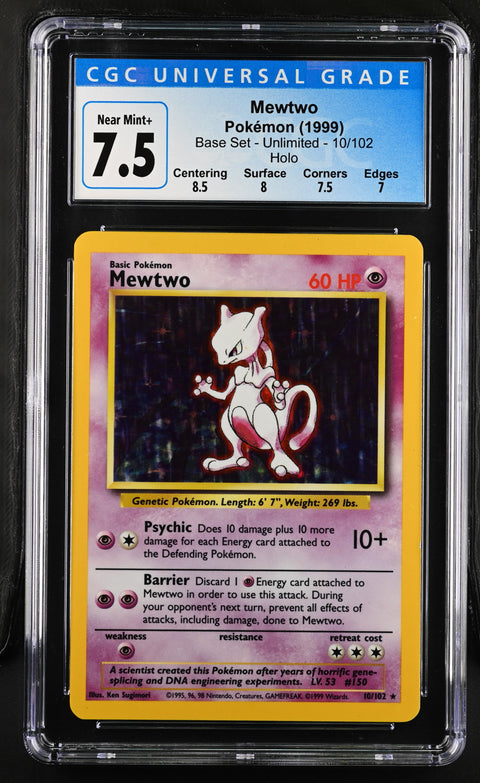 1999 POKEMON BASE SET MEWTWO HOLO 10/102 CGC 7.5