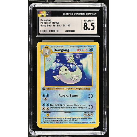1999 POKEMON BASE SET - 1ST ED. DEWGONG 25/102 CGC 8.5