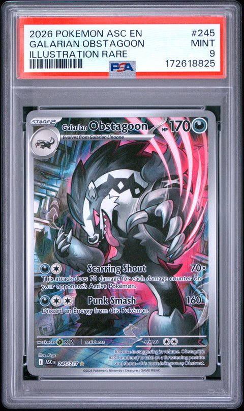 2026 POKEMON ASCENDED HEROES GALARIAN OBSTAGOON ILLUSTRATION RARE 245 PSA 9