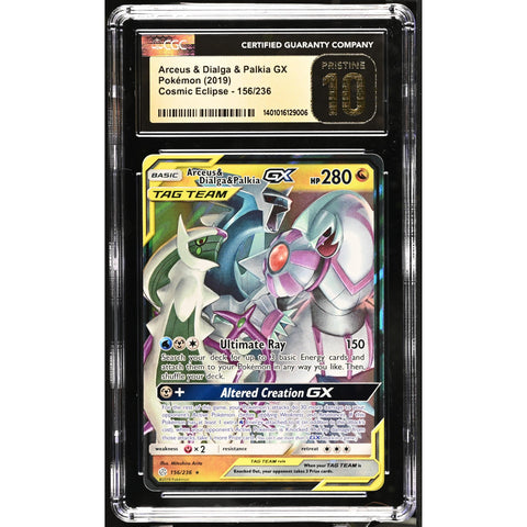 2019 POKEMON COSMIC ECLIPSE ARCEUS & DIALGA & PALKIA GX HOLO 156/236 CGC 10