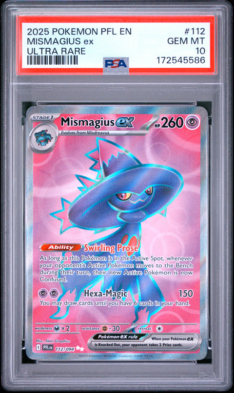 2025 POKEMON PFL EN-PHANTASMAL FLAMES MISMAGIUS EX ULTRA RARE 112/094 PSA 10