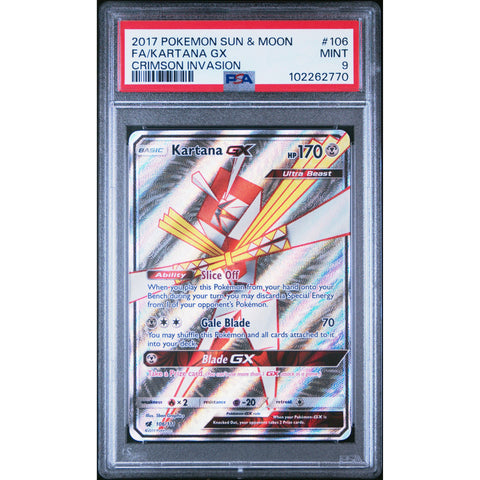 2017 POKEMON CRIMSON INVASION KARTANA GX 106/111 PSA 9