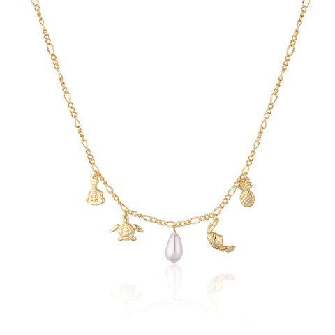 Disney Stitch Yellow Gold Charm necklace including pearl drop by Couture Kingdom