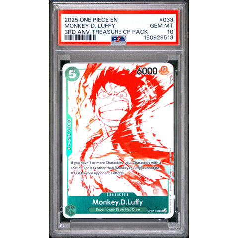 2026 ONE PIECE MONKEY D. LUFFY OP07-033 PSA 10