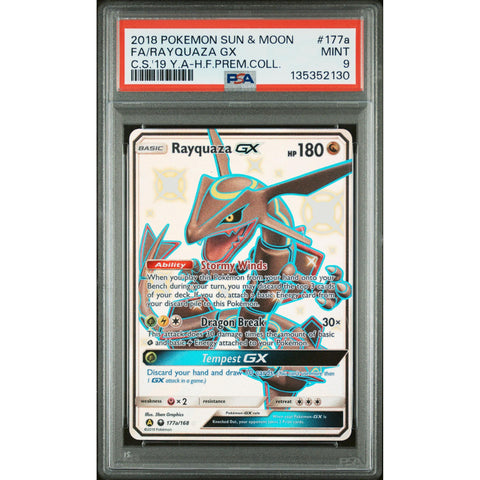 2018 POKEMON RAYQUAZA GX 2019 HIDDEN FATES PREMIUM COLLECTION 177A/168 PSA 9