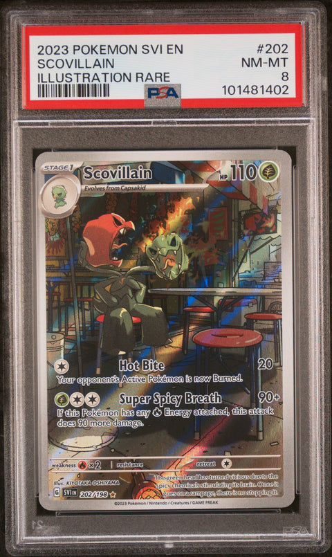 2023 POKEMON SVI EN-SCARLET & VIOLET SCOVILLAIN ILLUSTRATION RARE 202/198 PSA 8