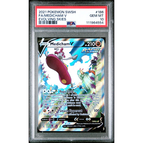 2021 POKEMON EVOLVING SKIES MEDICHAN V ALTERNATE ART 186/203 PSA 10