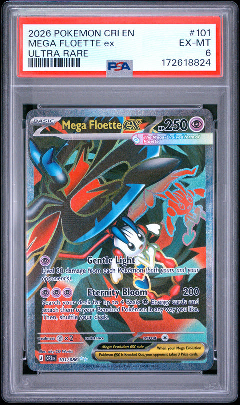 2026 POKEMON CRI EN-CHAOS RISING MEGA FLOETTE EX ULTRA RARE 101 PSA 6