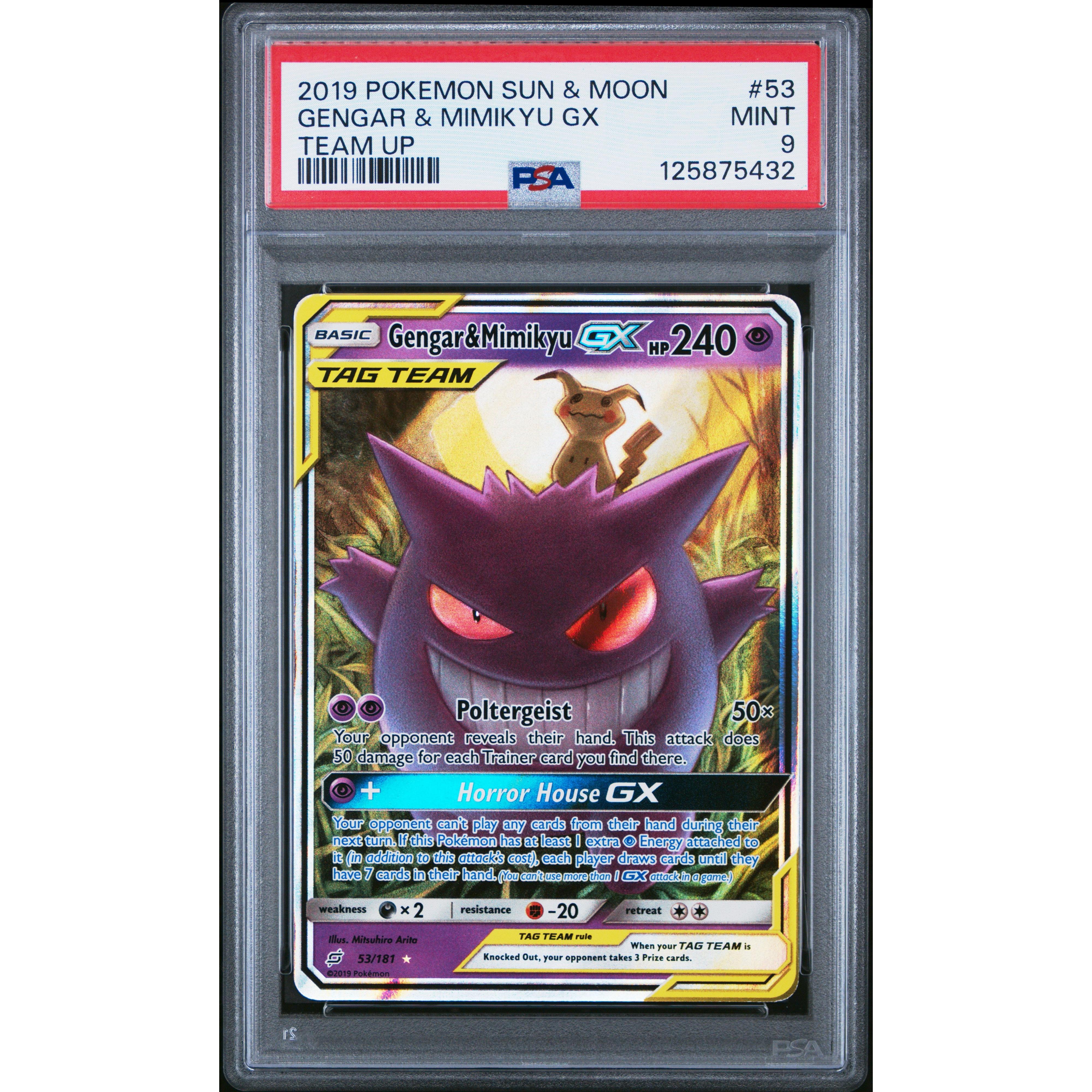 2019 POKEMON TEAM UP GENGAR & MIMIKYU GX 53/181 PSA 9 – Kollecter