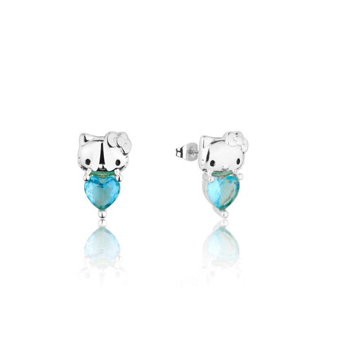 White Gold Hello Kitty March Birthstone crystal stud earrings on a white background by Couture Kingdom