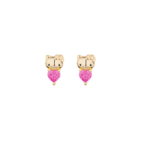 Gold Hello Kitty October Birthstone crystal stud earrings on a white background by Couture Kingdom