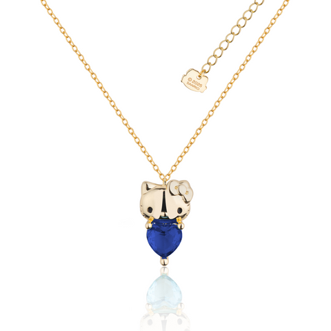 Gold Hello Kitty September Birthstone crystal necklace on a white background by Couture Kingdom