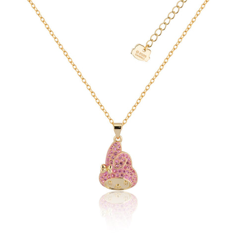 Gold My melody Sanrio pink crystal necklace on a white background by Couture Kingdom