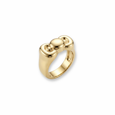 Yellow Gold plated ring with a Sanrio hello Kitty bow design on a white background by Couture Kingdom