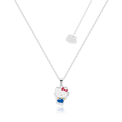Stainless Steel, Enamel Necklace with a Hello Kitty pendant on a white background