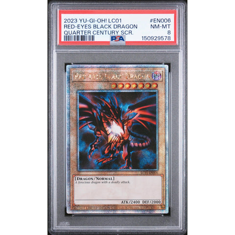 2023 YUGIOH RED-EYES BLACK DRAGON QUARTER CENTURY SECRET RARE EN006-110 PSA 8