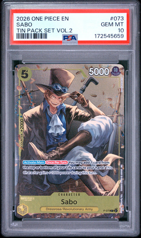 2026 ONE PIECE ONE PIECE PROMO SABO TIN PACK SET VOL.2 073 PSA 10