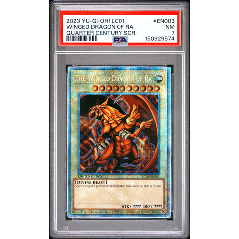 2023 YUGIOH THE WINGED DRAGON OF RA QUARTER CENTURY SECRET RARE EN003-110 PSA 7