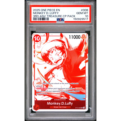 2025 ONE PIECE MONKEY D. LUFFY ST10-006 PSA 10