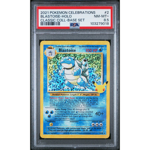 2021 POKEMON CELEBRATIONS BLASTOISE HOLO BLEED 2/102 PSA 8.5