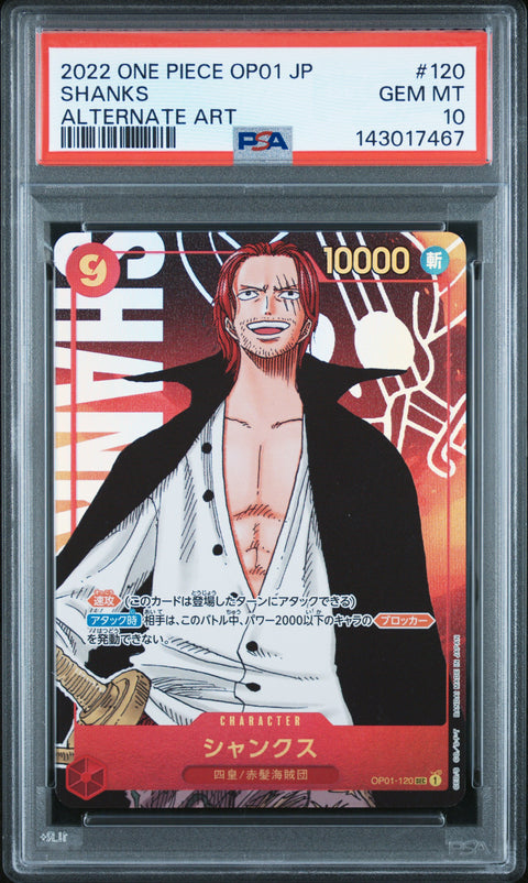 2022 ONE PIECE JAPANESE SHANKS ALTERNATE ART OP01-120 PSA 10