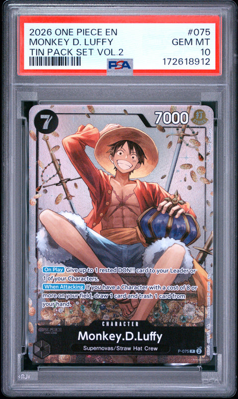 2026 ONE PIECE ONE PIECE PROMO MONKEY D. LUFFY TIN PACK SET VOL.2 075 PSA 10