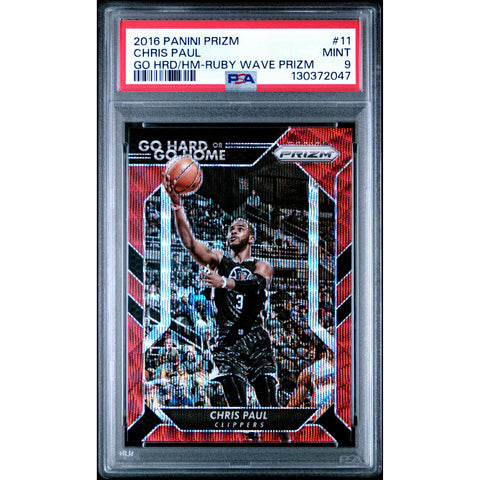 2016 PANINI PANINI PRIZM GO HARD OR GO HOME CHRIS PAUL RUBY WAVE PRIZM 11 PSA 9