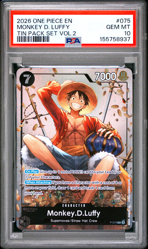 2026 ONE PIECE ONE PIECE PROMO MONKEY D. LUFFY TIN PACK SET VOL.2 075 PSA 10