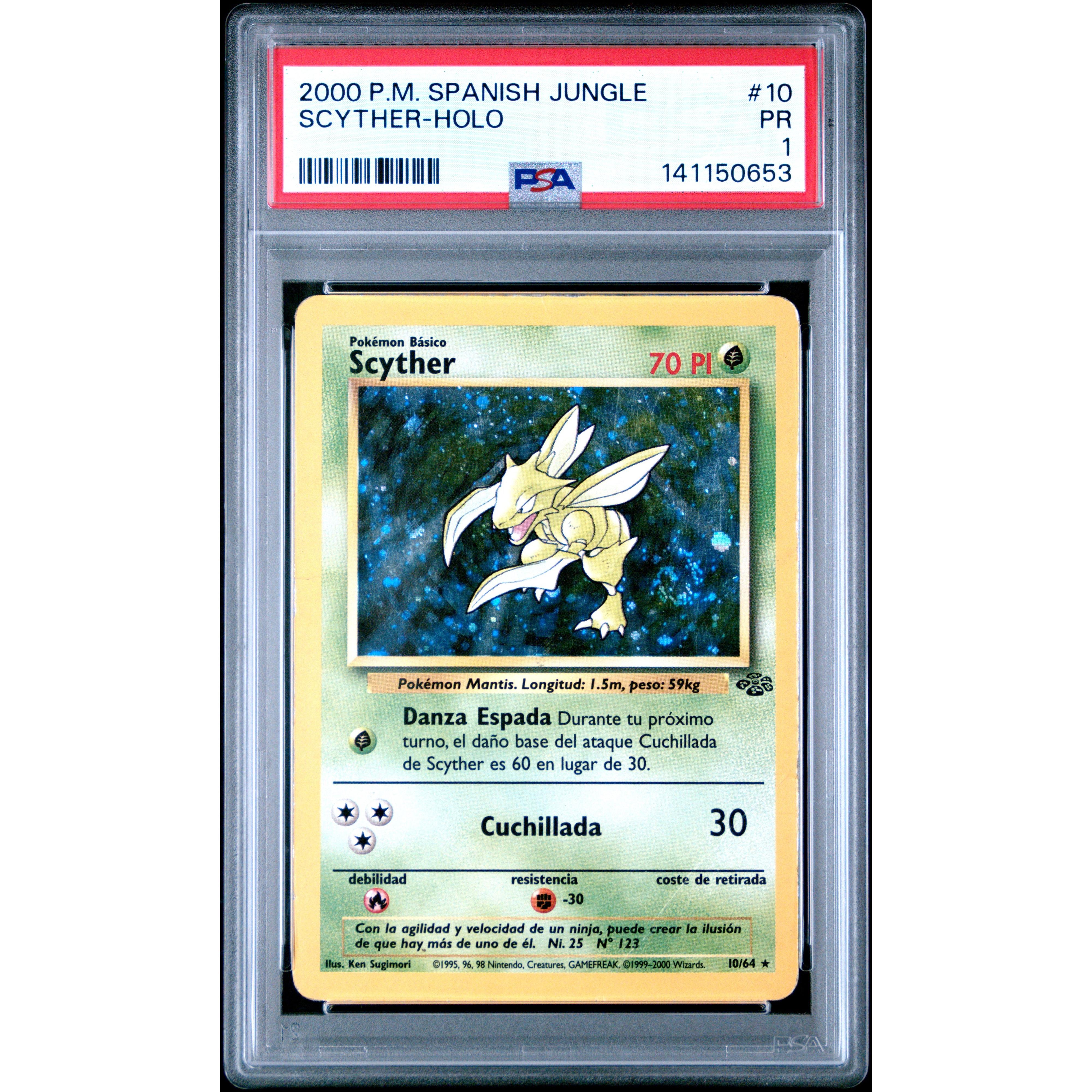 holographic scyther card 2000 POKEMON SPANISH JUNGLE SCYTHER HOLO 10/64 PSA 1 – Kollecter