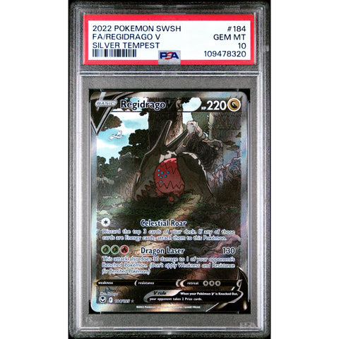 2022 POKEMON SILVER TEMPEST REGIDRAGO V ALTERNATE ART 184/195 PSA 10
