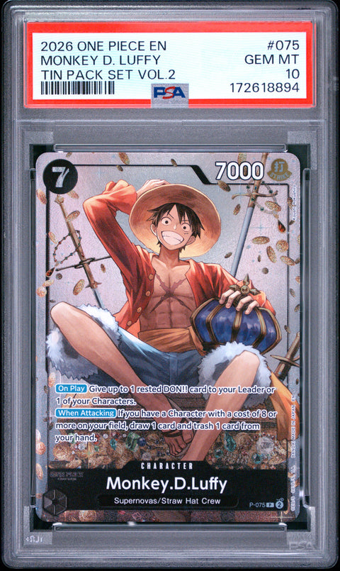 2026 ONE PIECE ONE PIECE PROMO MONKEY D. LUFFY TIN PACK SET VOL.2 075 PSA 10